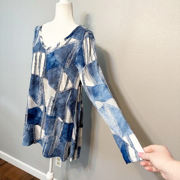 Mododoc Y2K Patchwork Style Long Sleeve Tunic Top Women’s Size Medium - Picture 2 of 9